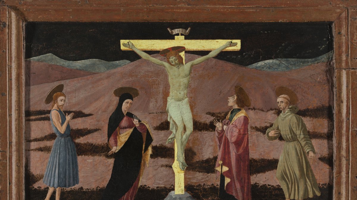 The Crucifixion With The Virgin Saint John The Baptist Saint John The Evangelist And Saint Francis Uccello Paolo Museo Nacional Thyssen Bornemisza
