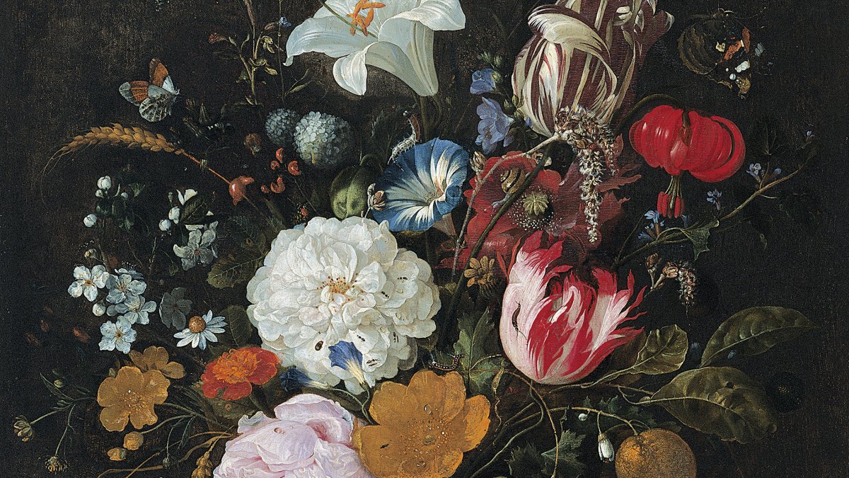 Flowers in a glass Vase with Fruit - Heem, Jan Davidsz. de. Museo