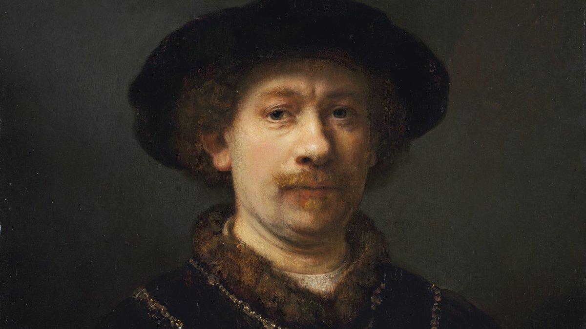Self-portrait wearing a hat and two Chains - Rembrandt, Harmensz