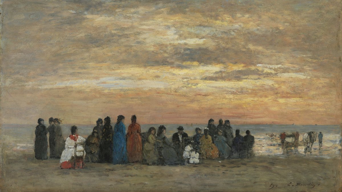 Figures on the Beach in Trouville - Boudin, Eugène. Museo Nacional