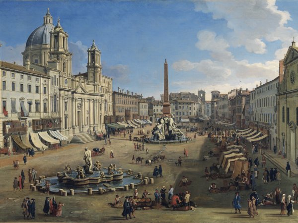 Gaspar van Wittel, La Piazza Navona: estampas, escenas y personajes en un día de mercado