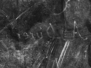 Detalle de la radiografía donde se aprecia la inscripción, oculta por las capas de pintura de la obra de Carpaccio
