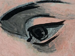 Detalle de macrofotografía de la obra Arlequín con espejo, de Picasso