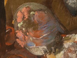 Detail of the visible image of the painting “At the Milliner's”, by Edgar Degas