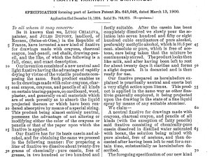 Patent document for the fixative created by painter Luigi Chialiva