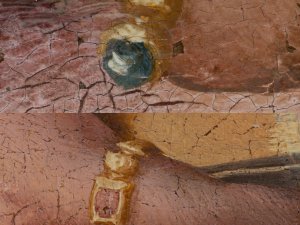 Detalle de los acabados en oro en la pintura “Retrato de una dama” de Pier Francesco Foschi Detalle de los acabados en oro en la pintura “Retrato de una dama” de Pier Francesco Foschi