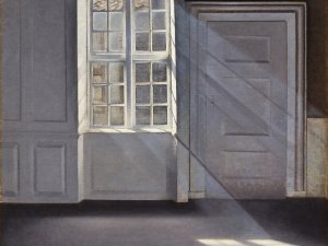 Vilhelm Hammershøi. Rayos de sol o sol. Motas de polvo bailando en los rayos de sol. Strandgade 30