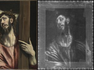 Comparativa de la imagen visible y la imagen radiográfica de la obra “Cristo abrazando la cruz” c.1587‐1596, de El Greco
