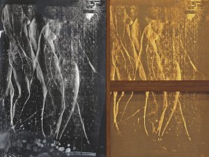 Comparative detail of the silkscreen technique used in Robert Rauschenberg’s work “Express”