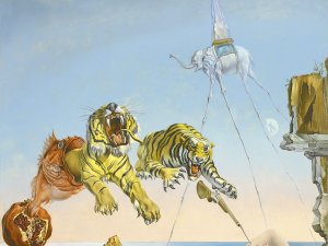 Un segundo antes del despertar de un sueño provocado por el vuelo de una abeja alrededor de una granada. Salvador Dalí