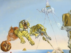 Un segundo antes del despertar de un sueño provocado por el vuelo de una abeja alrededor de una granada. Salvador Dalí