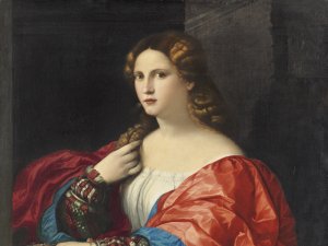 Portrait of a Young Woman Known as "La Bella". Retrato de una mujer joven llamada "La Bella", c. 1518-20
