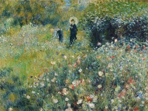 Mujer con sombrilla en un jardín. Pierre-Auguste Renoir