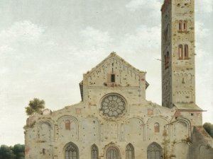 The West Façade of the Church of Saint Mary in Utrecht. La fachada occidental de la iglesia de Santa María de Utrecht, 1662