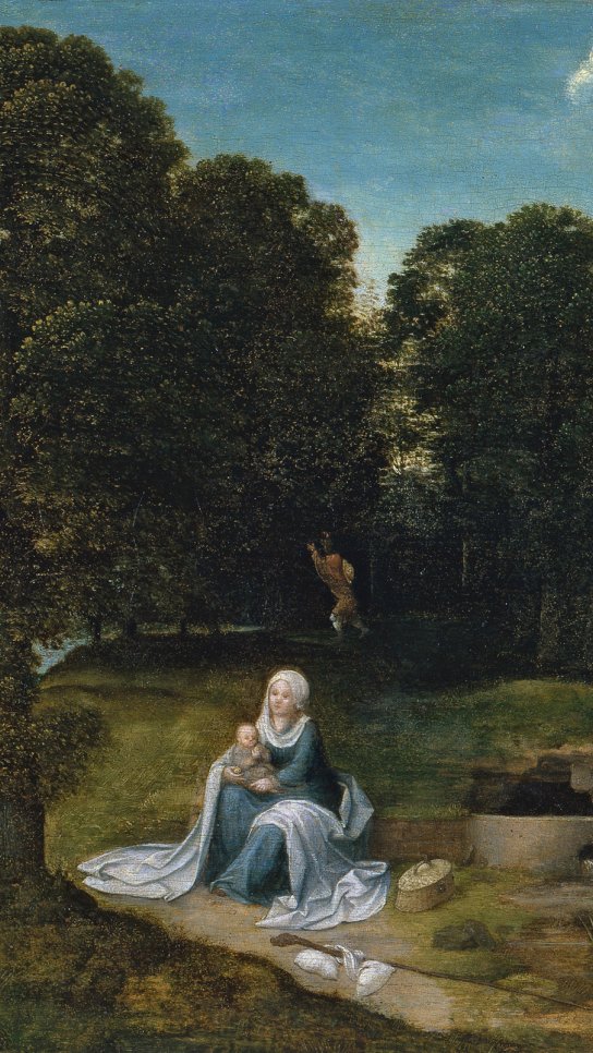 Paisaje con el descanso en la huida a Egipto. Joachim Patinir
