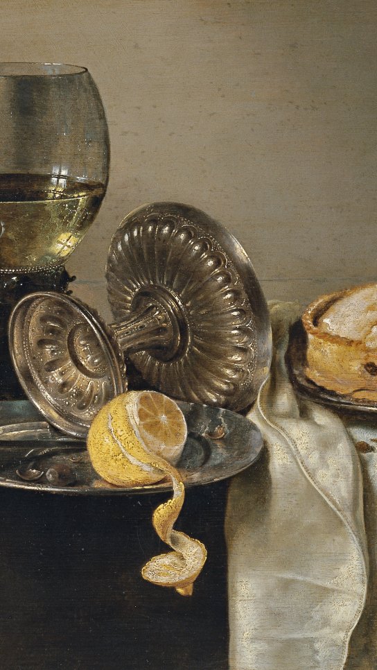 Bodegón con pastel de frutas y diversos objetos. Willem Claesz. Heda