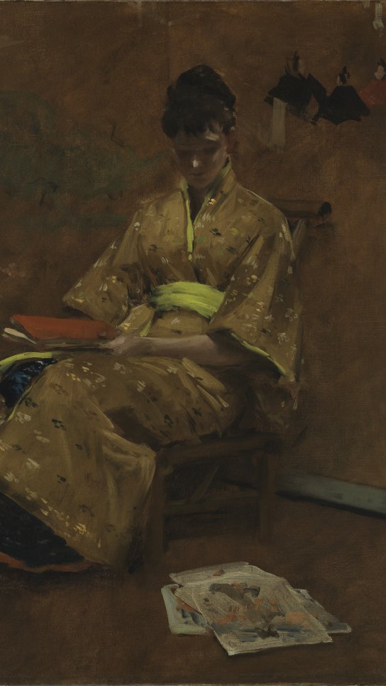 Joven con vestido japonés. El quimono. William Merritt Chase