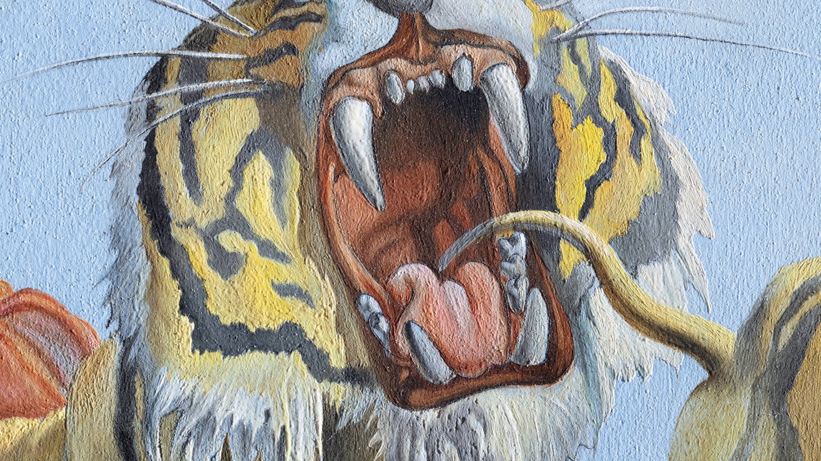 Detalle de uno de los tigres presentes en la composición de Salvador Dalí “Un segundo antes del despertar de un sueño provocado por el vuelo de una abeja alrededor de una granada”,