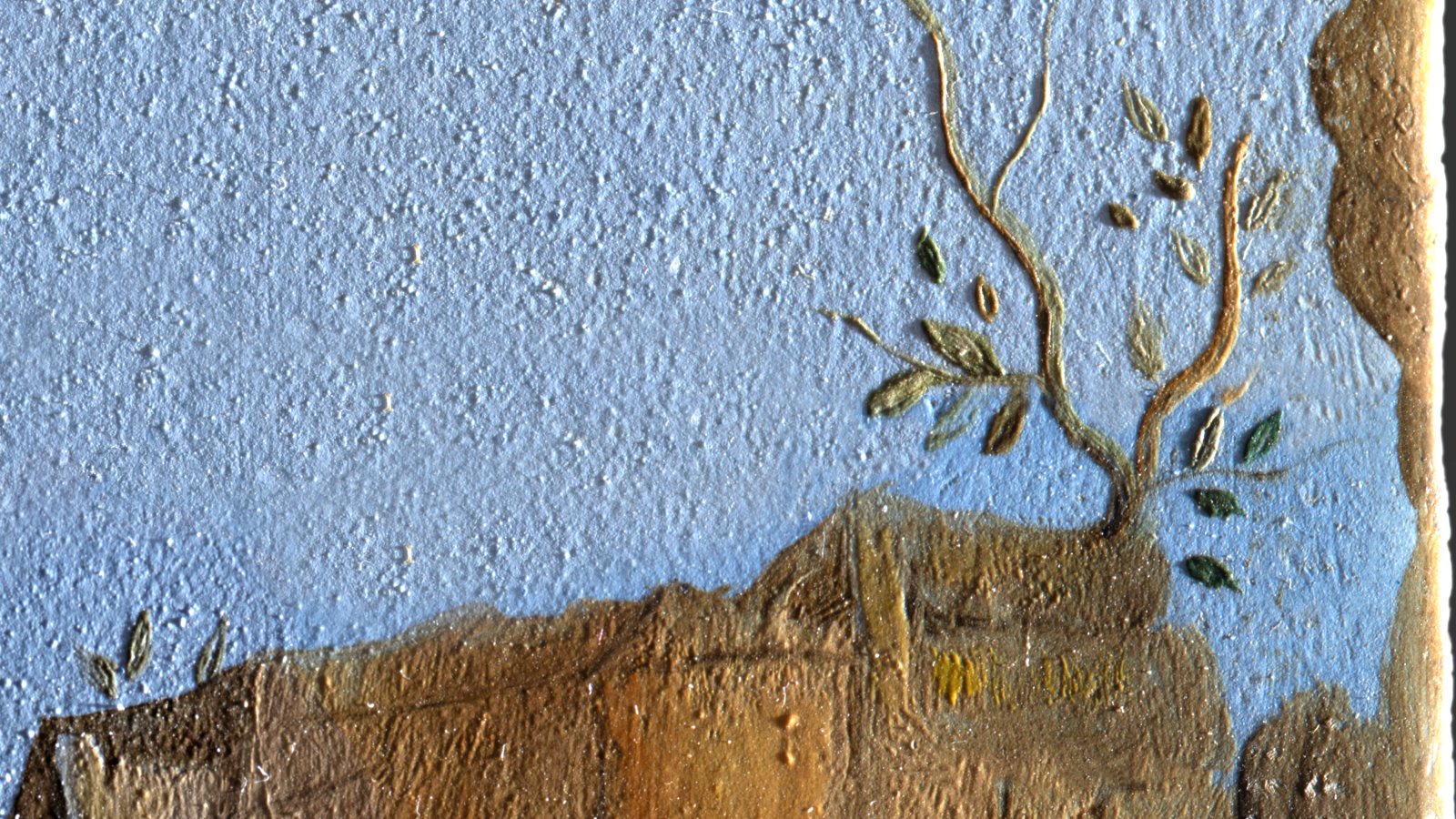 Detalle del paisaje la obra “Un segundo antes del despertar de un sueño provocado por el vuelo de una abeja alrededor de una granada”, de Salvador Dalí