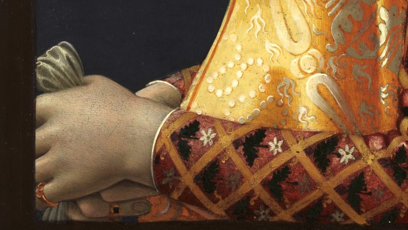 Detail of the hands from the painting “Portrait of Giovanna Tornabuoni”, by Ghirlandaio