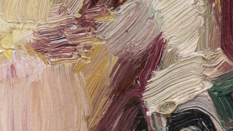 Detail in macrophotography of the work "Self-Portrait" by Münter