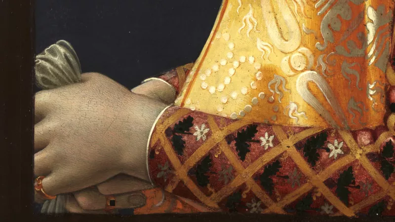 Detail of the hands from the painting “Portrait of Giovanna Tornabuoni”, by Ghirlandaio