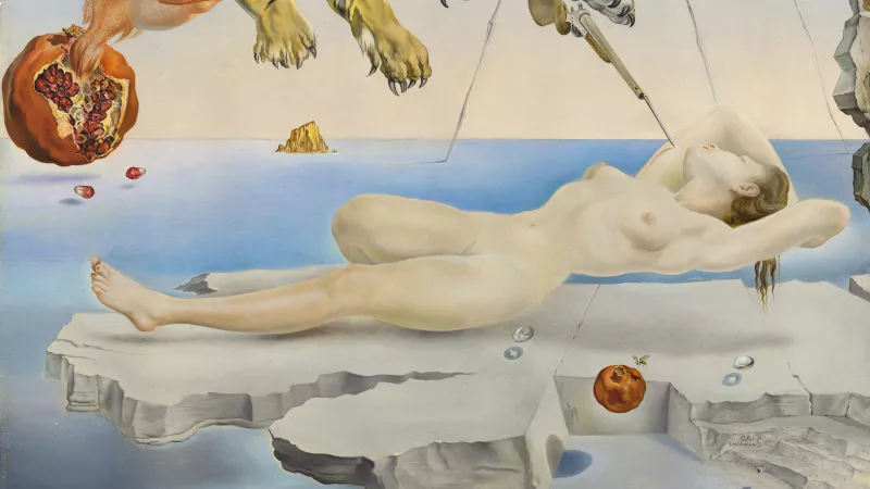 Detail of Gala in the work “A Second Before the Awakening from a Dream Caused by the Flight of a Bee Around a Pomegranate” by Salvador Dalí Detail of Gala in the work “A Second Before the Awakening from a Dream Caused by the Flight of a Bee Around a Pomegranate” by Salvador Dalí
