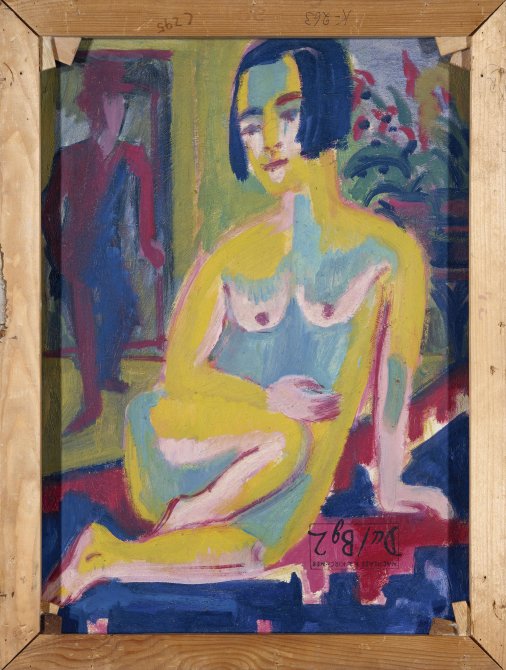 Seated Nude with Bent Leg (recto: Kneeling Nude in front of Red Screen 1911-1912). Ernst Ludwig Kirchner