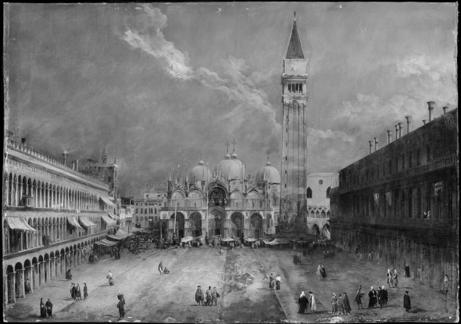 Infrared image of the painting The Piazza San Marco in Venice by Canaletto