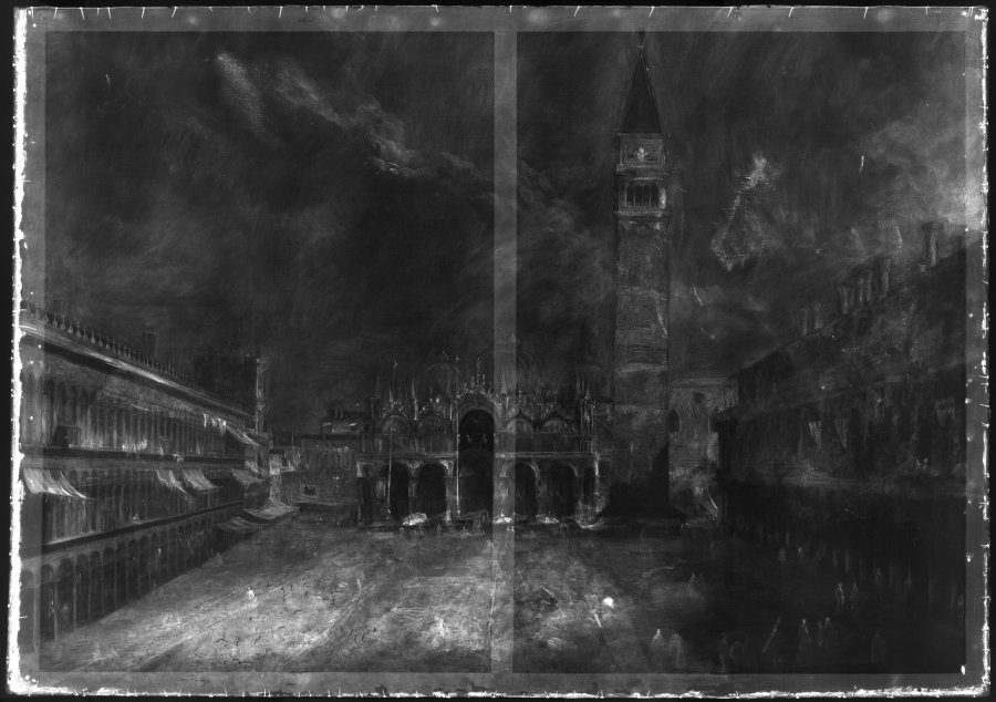 X Ray image of the painting The Piazza San Marco in Venice by Canaletto