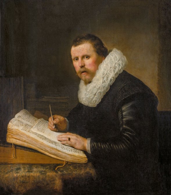 Retrato de un hombre en un escritorio, Rembrandt