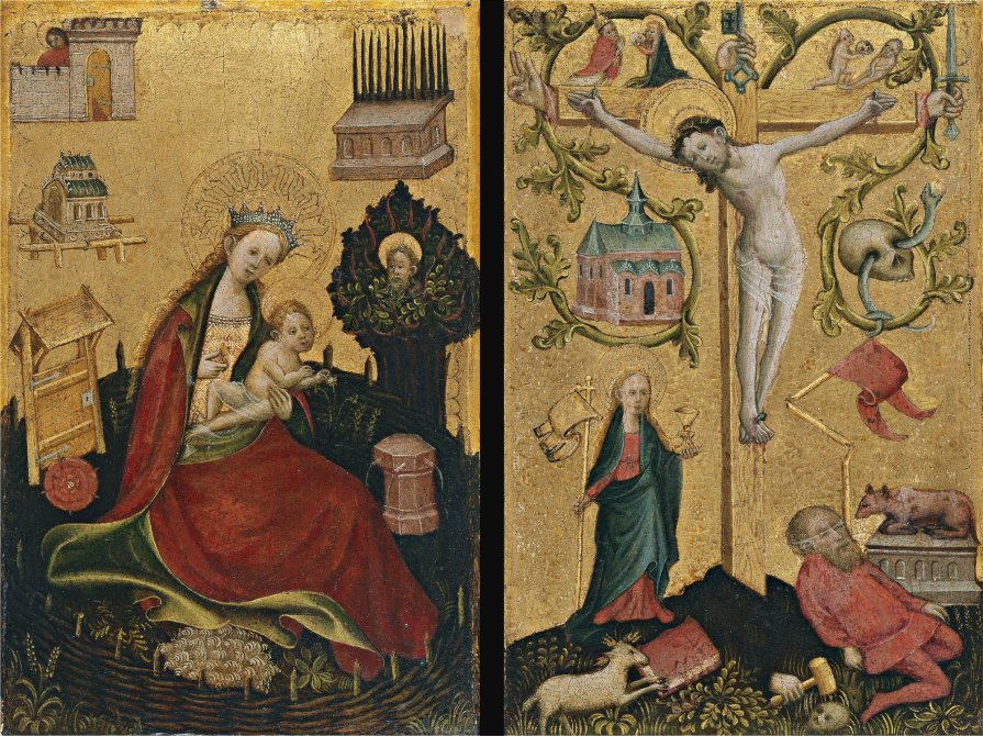 Diptych with symbols of the Virgin and Redeeming Christ. Anonymous German Artist active in Westphalia