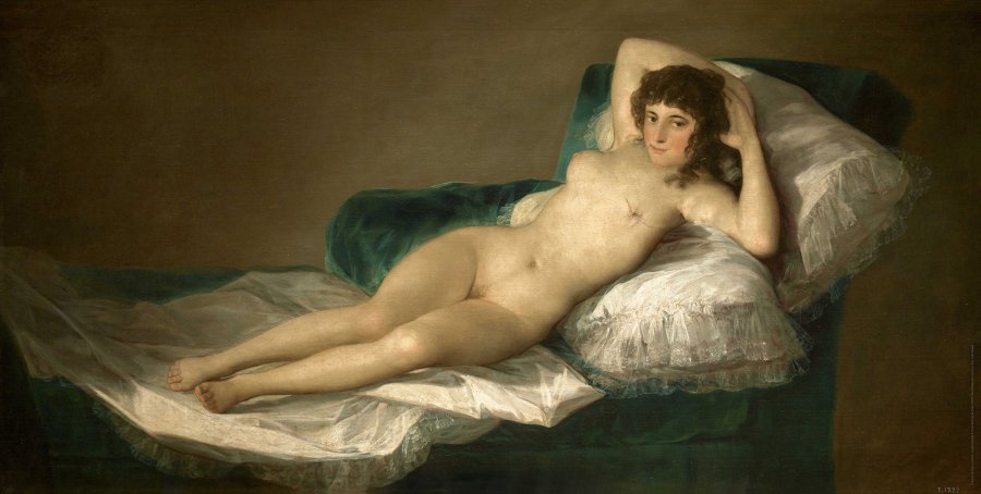 Francisco de Goya y Lucientes, La maja desnuda. Fotomontaje: Jorge Salgado © Cultura en Vena, 2022 (Procedencia obra original: Museo Nacional del Prado, Madrid)