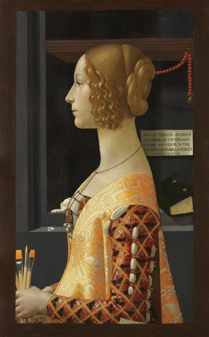 Domenico Ghirlandaio. Retrato de Giovanna degli Albizzi Tornabuoni. Fotomontaje: Jorge Salgado © Cultura en Vena, 2023. Procedencia obra original: Museo Nacional Thyssen-Bornemisza