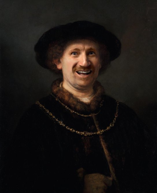 Rembrandt Harmensz. van Rijn. Autorretrato con gorra y dos cadenas  Fotomontaje: Jorge Salgado © Cultura en Vena, 2023. Procedencia obra original: Museo Nacional Thyssen-Bornemisza