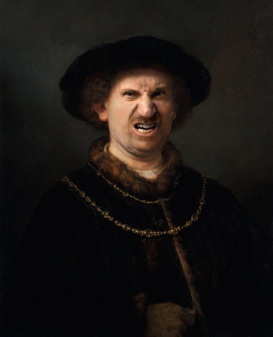 Rembrandt Harmensz. van Rijn. Autorretrato con gorra y dos cadenas  Fotomontaje: Jorge Salgado © Cultura en Vena, 2023. Procedencia obra original: Museo Nacional Thyssen-Bornemisza