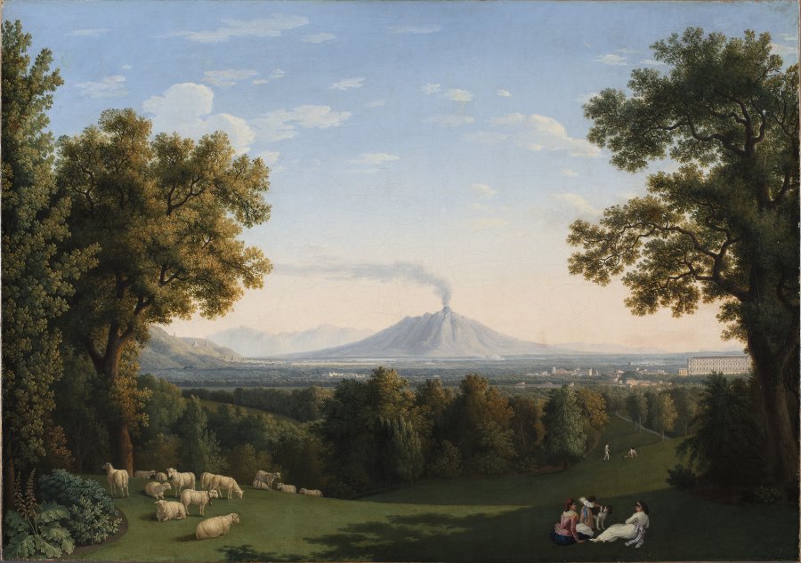 Paisaje con el Palacio de Caserta y el Vesubio. Jacob Philipp  Hackert