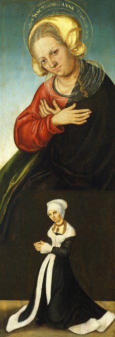 Saint Anne with the Duchess Barbara of Saxony as Donor (Interior right wing). Santa Ana con la duquesa Bárbara de Sajonia como donante (Ala interior derecha), c. 1514