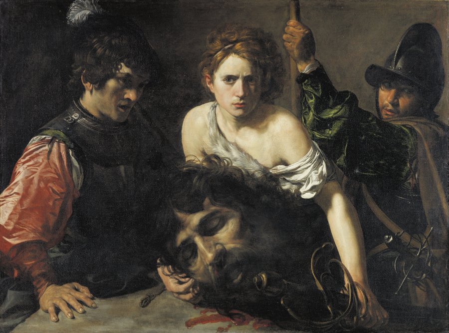 David con la cabeza de Goliat y dos soldados