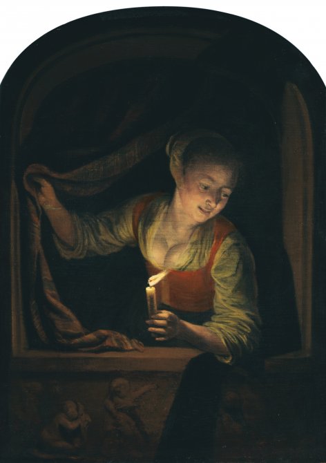 Young Woman with a Lighted Candle at a Window. Joven a la ventana con una vela, c. 1658-1665