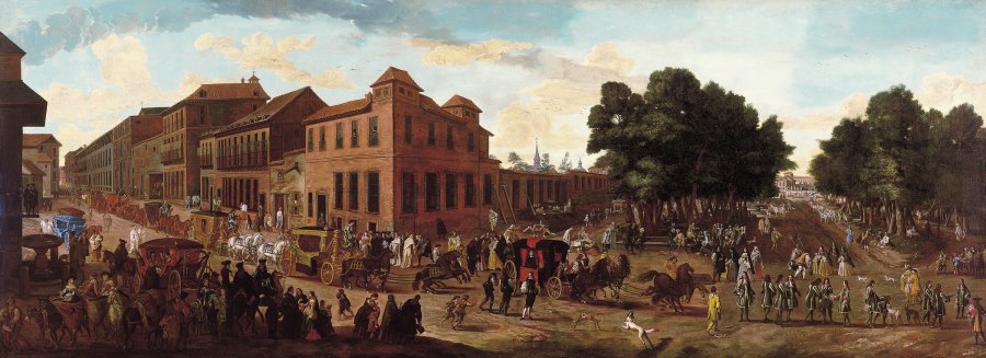 View of the Carrera de San Jerónimo and Paseo del Prado with a Procession of Carriages