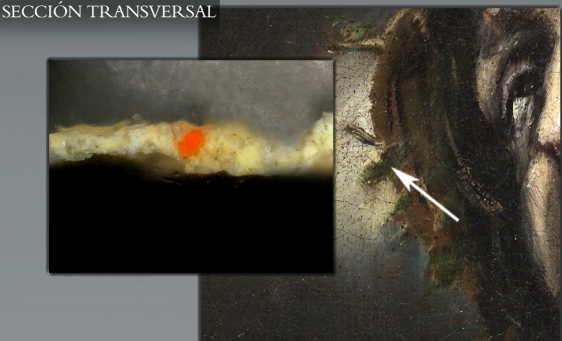 Detalle de la sección transversal tomada del amarillo del nimbo de Cristo