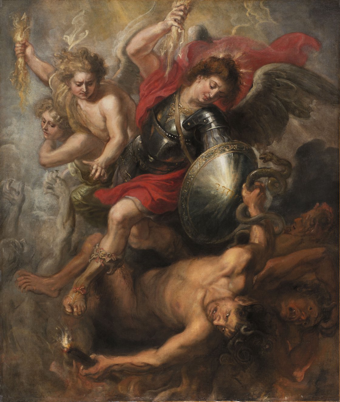 St. Michael expelling Lucifer and the Rebel Angels. San Miguel expulsando a Lucifer y a los ángeles rebeldes, c. 1622