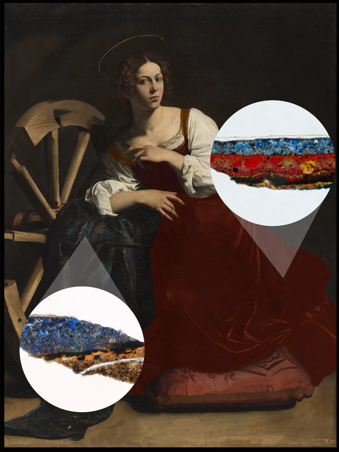 Detail of the restoration process of the painting "Saint Catherine of Alexandria" by Caravaggio
