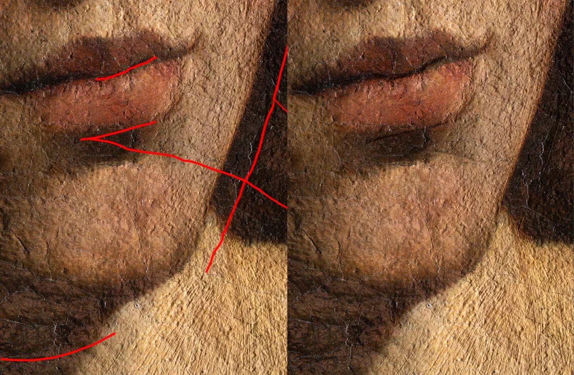 Comparativa de la imagen rasante con y sin incisiones marcadas