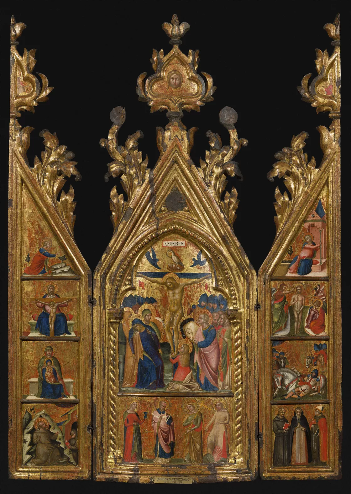Lorenzo Veneziano, Portable Triptych with a central Crucifixion