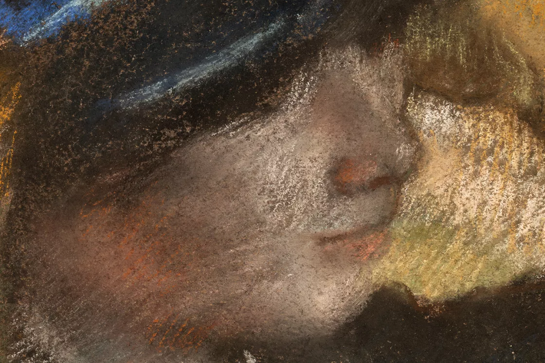 Detalle de los trazos de la técnica al pastel de la obra de Degas, "En la sombrerería"