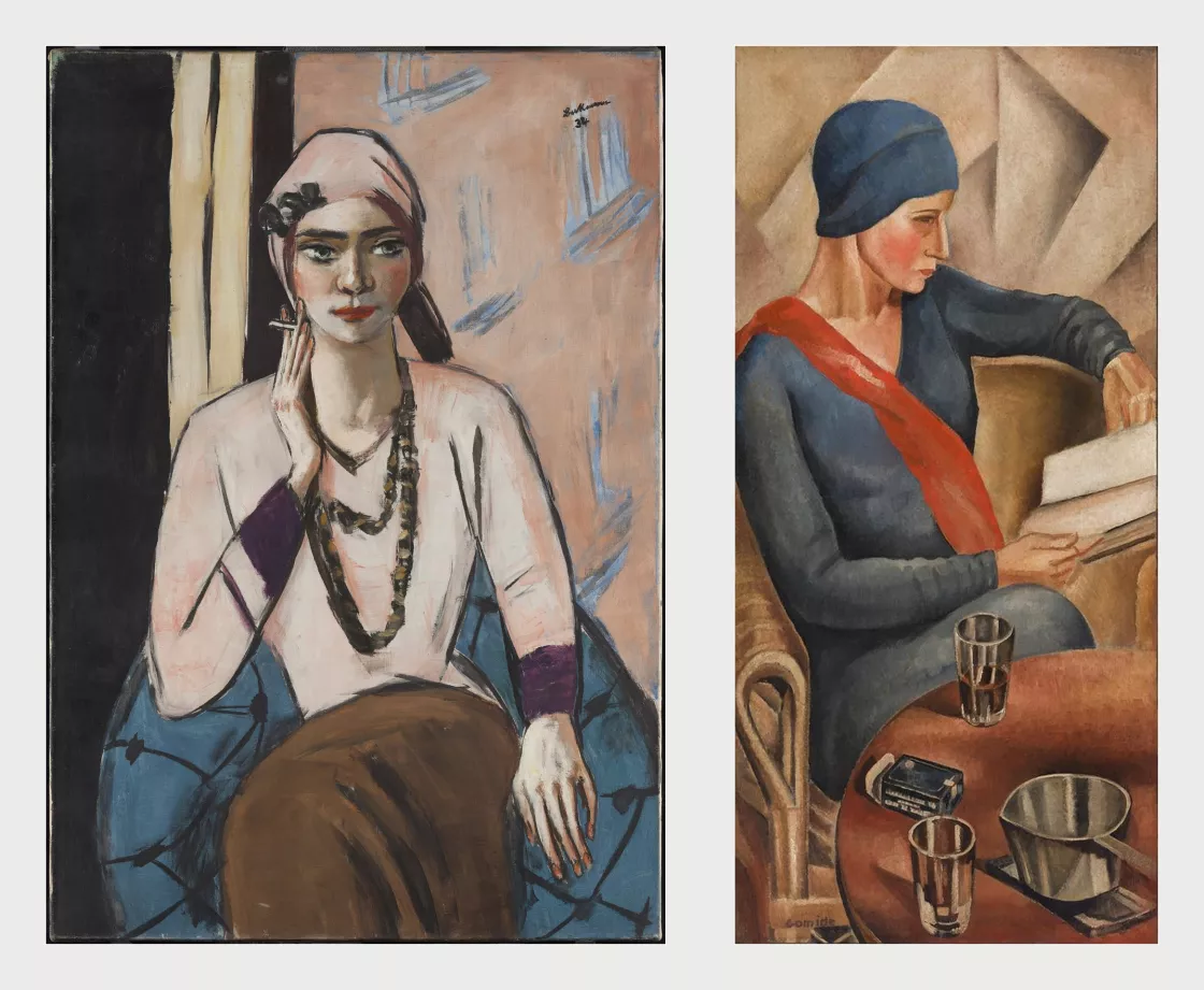 Max Beckmann, Quappi con suéter rosa, 1932-1934 – Antonio Gomide, Retrato de Vera Azevedo, 1930-1939.