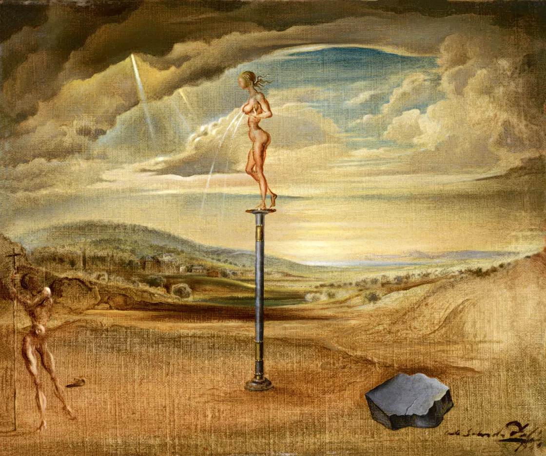 Salvador Dalí. Fuente de leche derramándose inútilmente sobre tres zapatos, 1945 Salvador Dalí. Fuente de leche derramándose inútilmente sobre tres zapatos, 1945