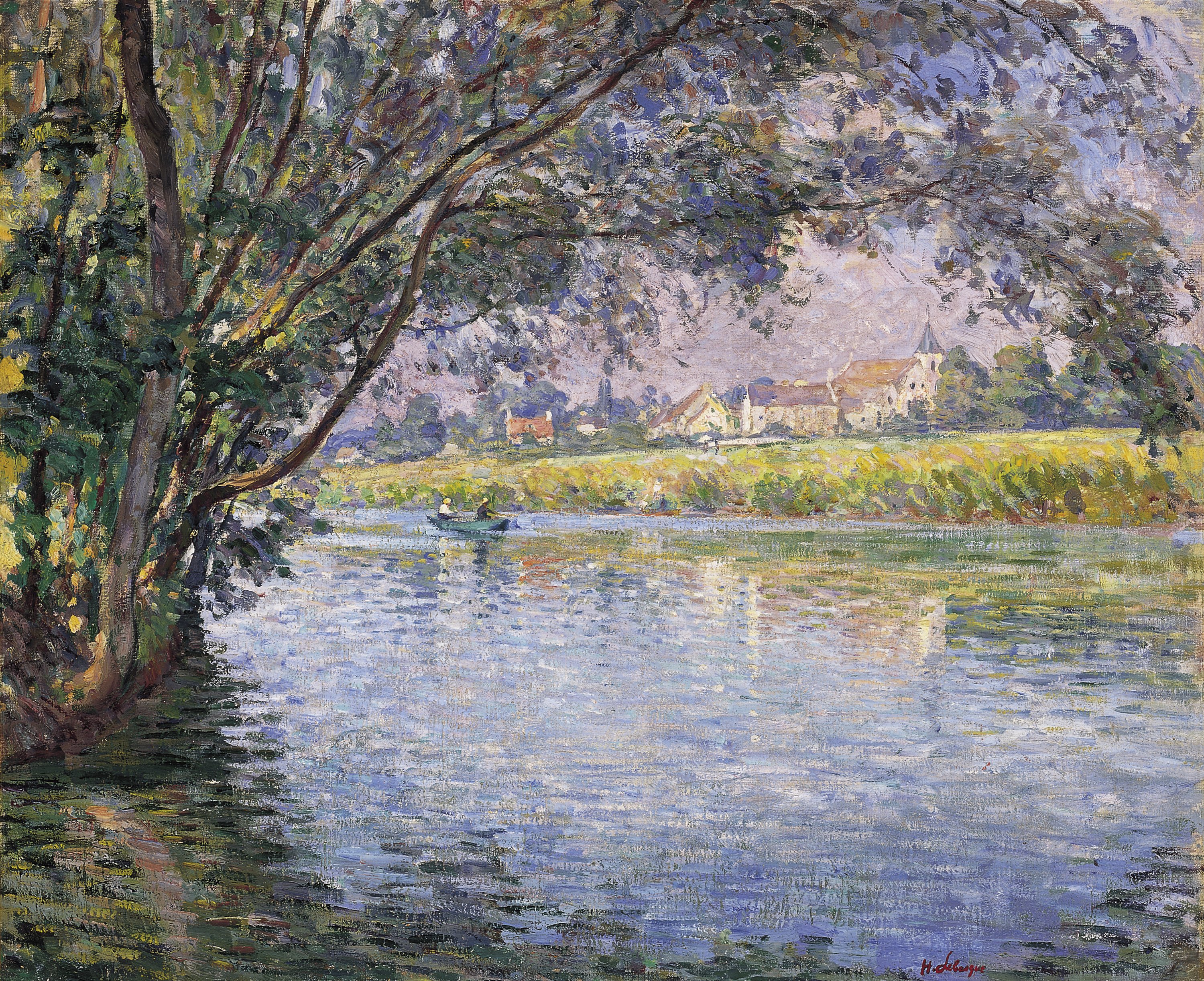 LEBASQUE HENRI. Dos pescadores en barca en el Marne